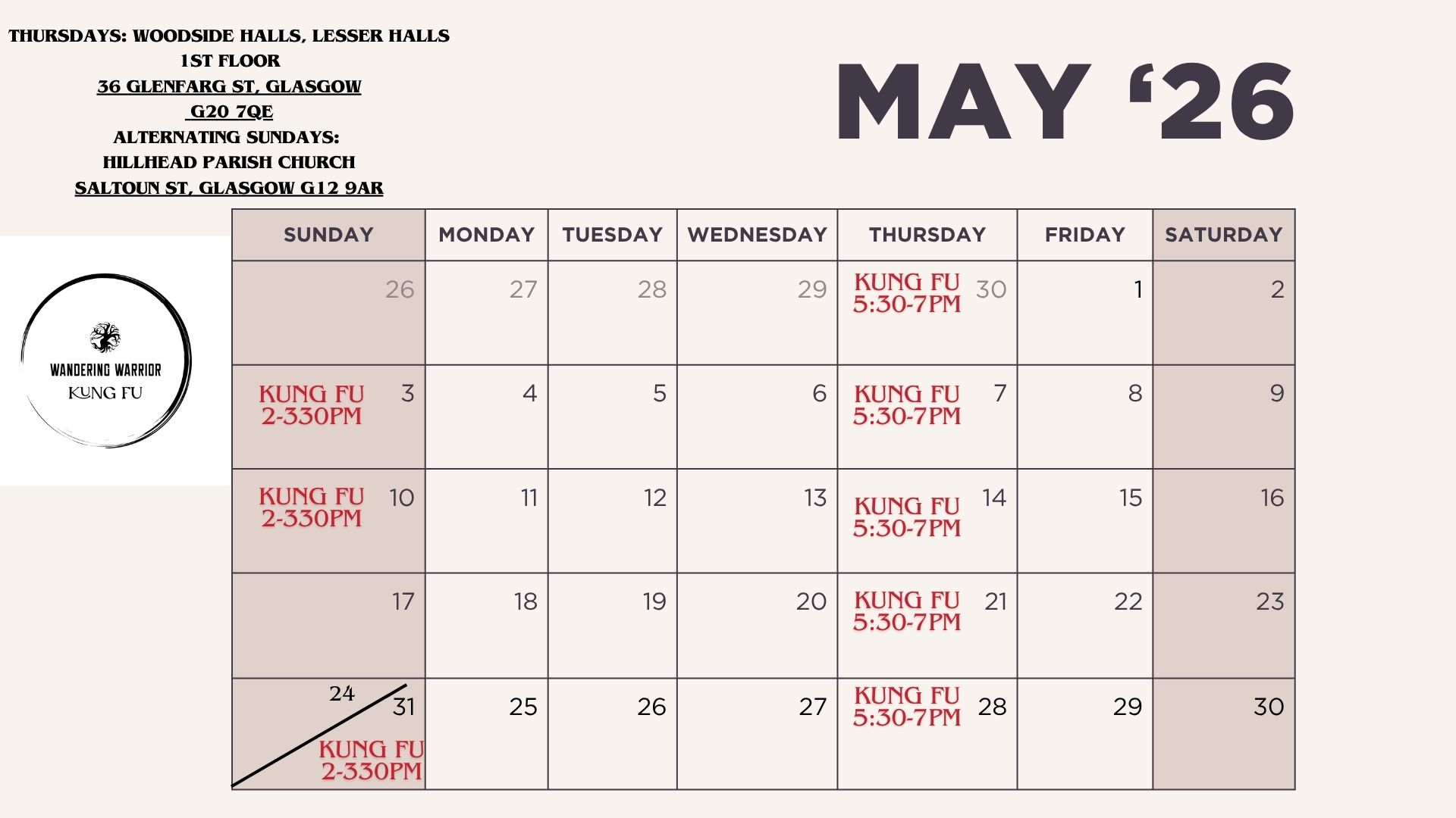 This month's schedule