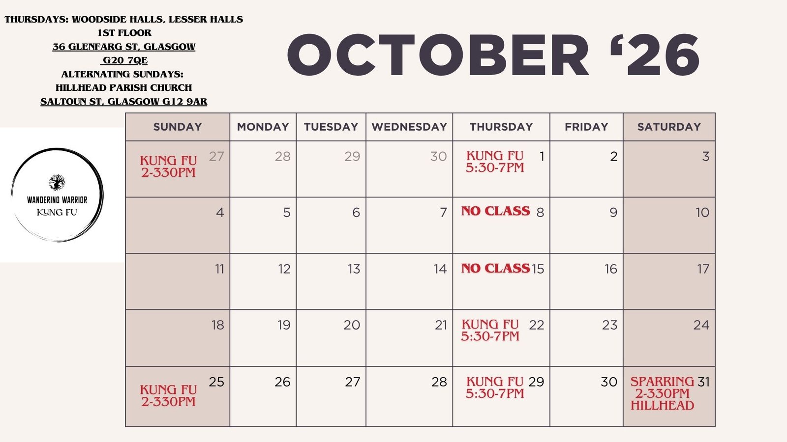 This month's schedule