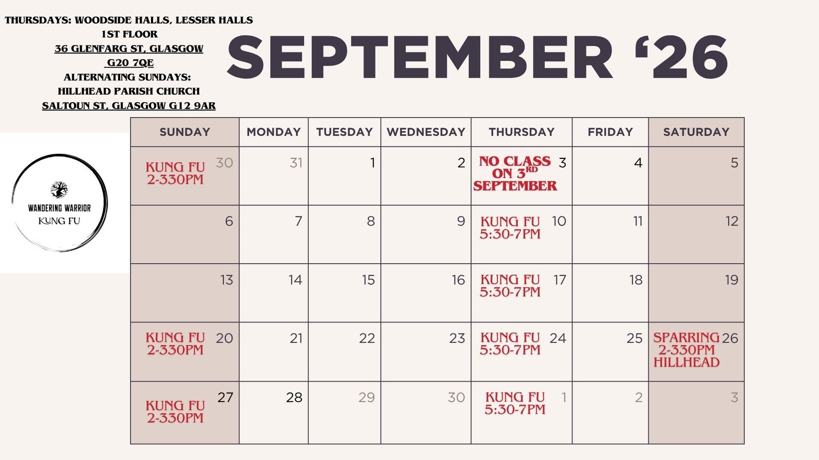 This month's schedule
