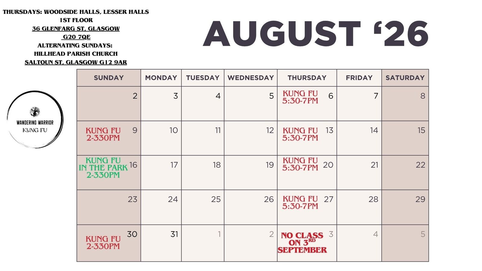 This month's schedule