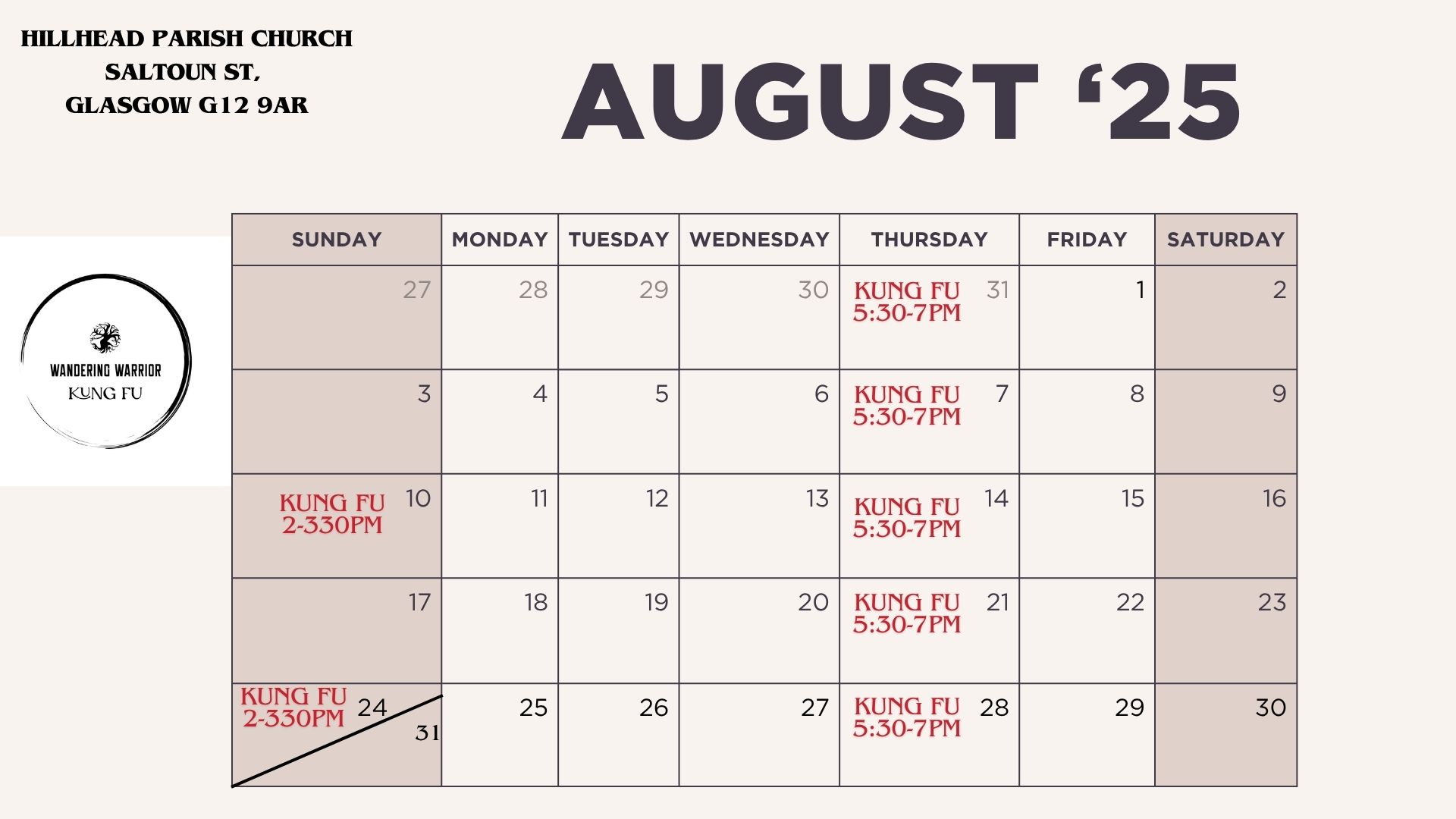 This month's schedule