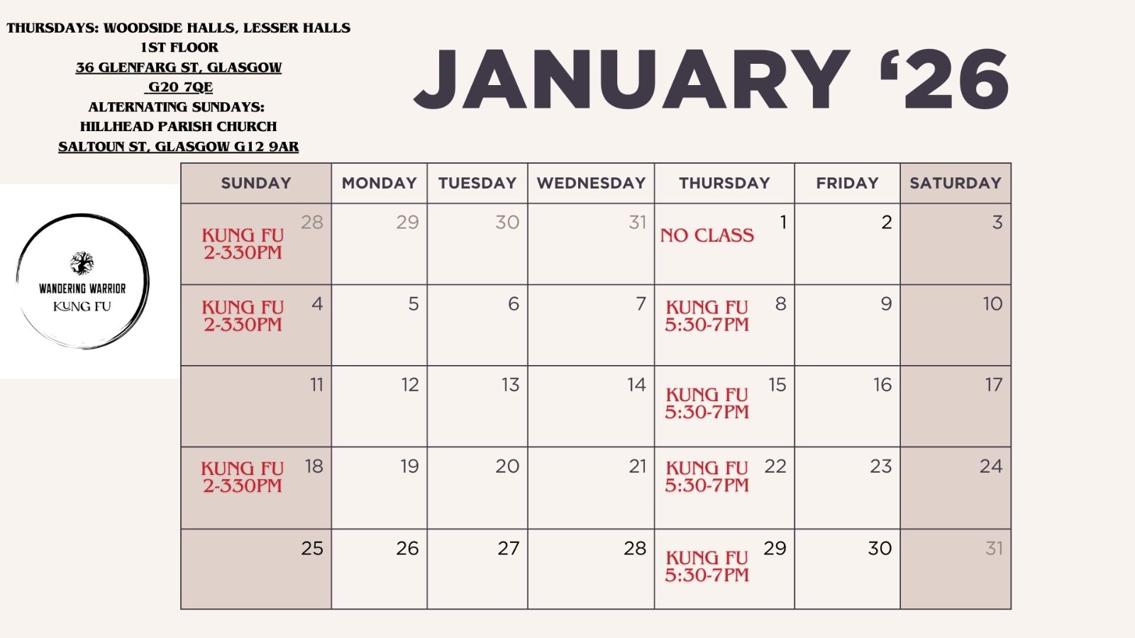 This month's schedule