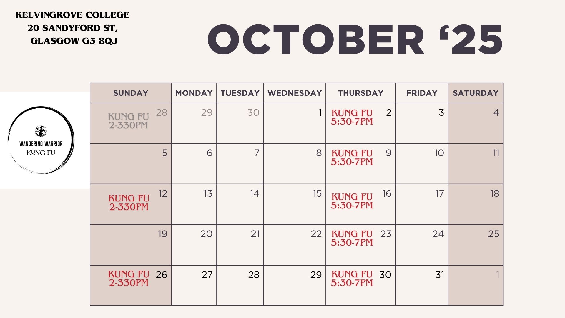 This month's schedule