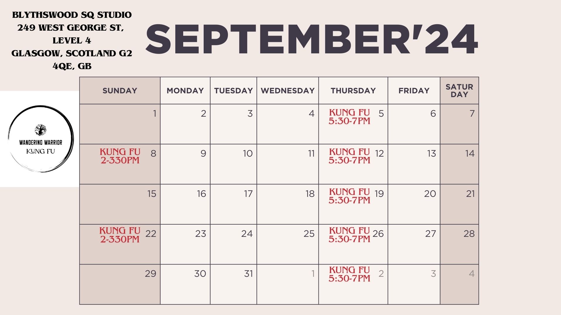 This month's schedule